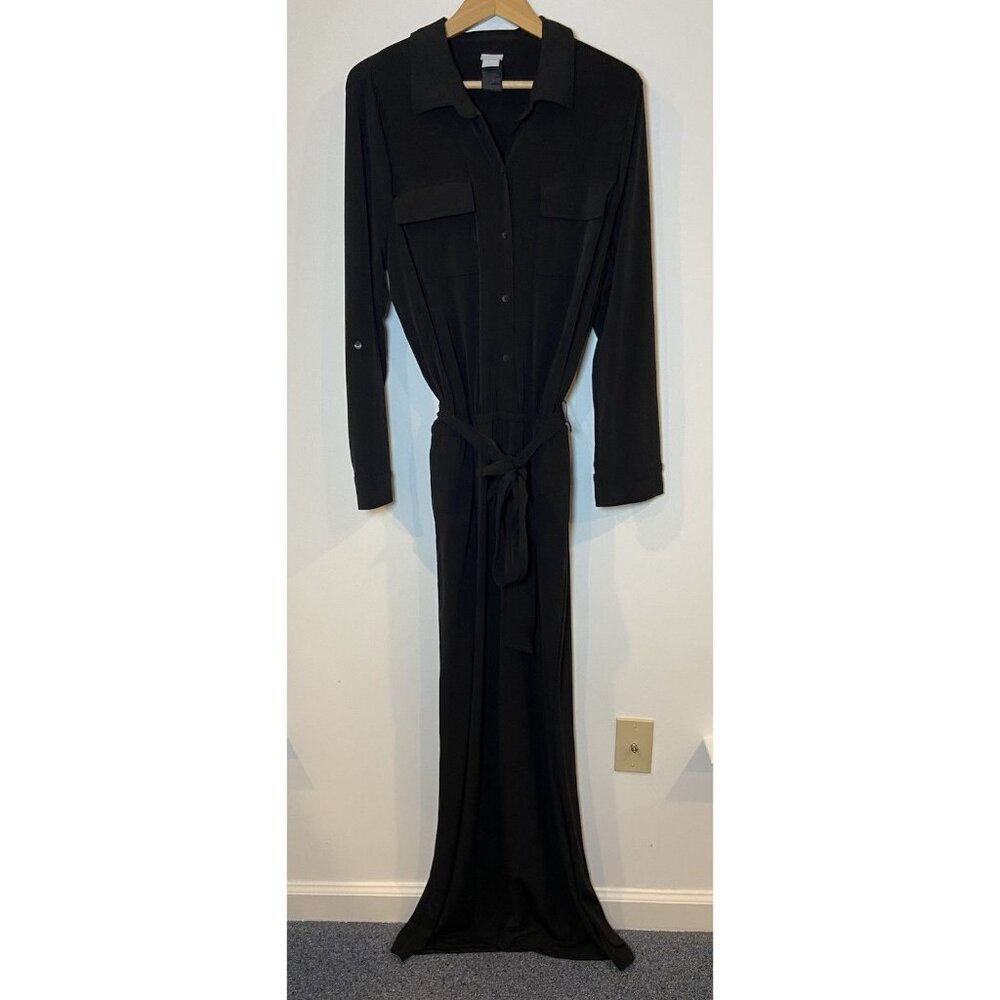Chico's Travelers Jumpsuit One Piece Wide Leg Stretch Tie Waist 2 12 14